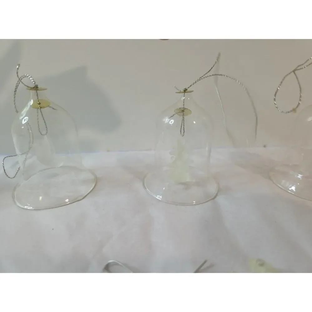 Vintage Christmas Ornaments Frosty Sparkly Icicles & 4 Glass Bells Star Angel